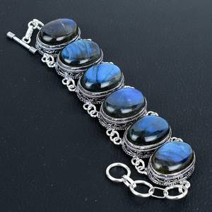 Bracelet à breloques en argent sterling avec labradorite bleue, bijoux en pierres précieuses faits à la main, cadeau élégant et luxueux pour femmes - Product Image 4