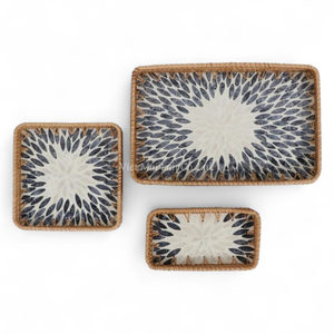 Eco Friendly Natural Bohemian Mother of Pearl Tray with Flexible Rattan for Home Dining Food Serving and Display - Product Image 3