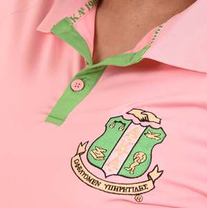 Regular Fit Women's <b>Pink</b> <b>Polo</b> <b>Shirt</b> 100% Cotton Summer Short Sleeve Chenille Embroidery Custom Logo AKA 1908 <b>Polo</b> <b>Shirt</b> - Product Image 4
