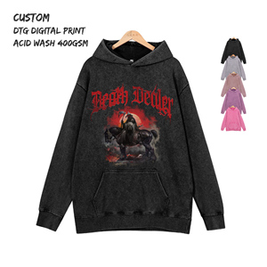 Fabricants de sweats à capuche personnalisés en gros, imprimés DTG, grammage lourd 400 GSM, vierges, coupe ample, style vintage, effet usé et délavé à l'acide - Product Image 2