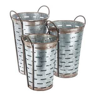 Ensemble de 3 jardinières en fer galvanisé décoration de sol de maison et de jardin Pots de fleurs fabriqués à la main jardinières personnalisées maison - Product Image 1