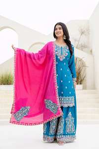 Palazzo de gasa de nuevo diseñador con codificación de secuencia bordada Kurta & Dupatta para ocasiones de fiesta-Disponible para COD - Product Image 6