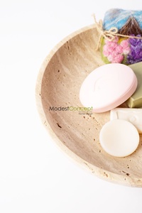 ชามตกแต่งทำจากหินทราเวอร์ทีน งานฝีมือ พร้อมพื้นผิวธรรมชาติ เหมาะสำหรับตกแต่งสไตล์โมเดิร์นและจัดวางแบบออร์แกนิก - Product Image 6