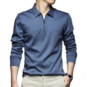 Polo sólido a la moda con logotipo personalizado para hombre, camiseta nueva de primavera y otoño, ropa de calle, Camiseta ajustada de manga larga bordada personalizada para hombre - Product Image 3