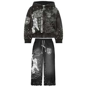 Conjunto Deportivo Y2K Rosa con Pedrería para Mujer, Sudadera con Cremallera y Estampado Hip Hop, Pantalones Deportivos Anchos, Ropa Urbana de 2 Piezas - Product Image 4