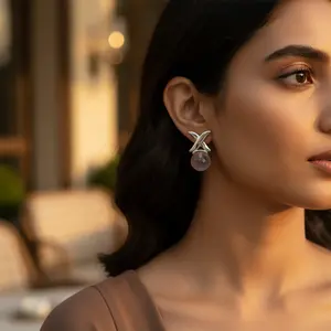 Pendientes de Plata con Forma de X de Moda para Mujer, con Diamantes Facetados, Perla, Chapado en Oro, Forma de Luna y Corazón, Estilo Religioso y Lindo para Fiestas - Product Image 3