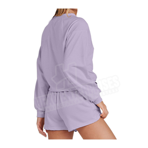 Cotton Women Custom Sweatsuit Training Jogging Wear 2 Piece Set Sportswear Oversized <b>Crewneck</b> Shorts Tracksuits Jogger Set - Product Image 2