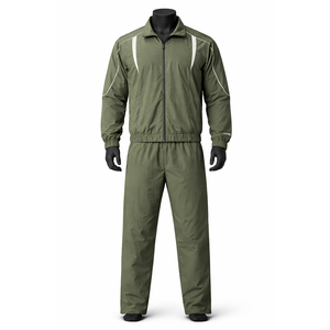 Conjunto Deportivo Cortavientos Verde Oliva para Hombre, Traje Deportivo Ligero de Tela Tejida, Chaqueta con Cierre Completo, Pantalones de Pierna Recta, Logotipo Personalizado OEM - Product Image 1