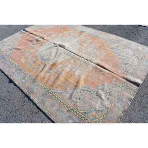 Alfombra Turca, Alfombra Vintage de 6.6x9.4 pies, Alfombra Oriental de Lana Naranja y Azul - Product Image 2