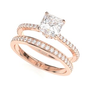 Princess Cut Diamond Hidden Halo con acentos Conjunto nupcial Anillo de bodas para mujer - Product Image 1
