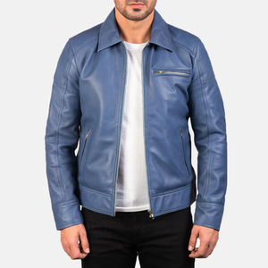 2025 hommes Bomber veste en cuir en bleu ciel personnalisé veste en cuir de mouton pour hommes veste en cuir matelassé - Product Image 1