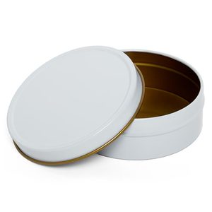 White 200ml Tinplate Container Round Shallow Tin Cans with Screw Cap for Cookies and Tea Custom Logo Offset Printing - Product Image 3