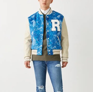 Customized Streetwear Hip Hop Applique Embroidery <b>Baseball</b> <b>Bomber</b> <b>Jacket</b> with Leather Sleeves Chamarras - Product Image 1