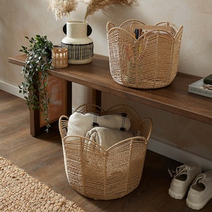 Handcrafted Paper Basket Woven Storage <b>Bin</b> Decorative <b>Wicker</b> Organizer Basket For Fruits Vegetables Or Laundry Home Decoration - Product Image 2