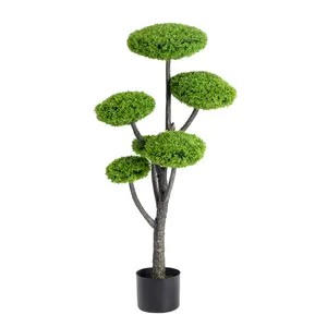 PZ-ZH taille personnalisée en plastique en pot feuille verte fausse plante herbe feuille bonsaï boule topiaire arbre artificiel avec jardinière noire