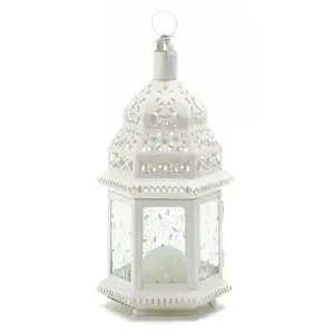 Lanterne décorative de luxe en métal blanc lanterne inspirée de style marocain pour la décoration pour la maison hôtel Ramadan éclairage utilisation décorative - Product Image 1