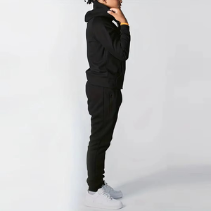 Ensemble de survêtement de jogging tendance pour homme, survêtement d'entraînement léger à capuche avec veste zippée et pantalon, ensemble de 2 pièces pour la salle de sport et le fitness, 100% coton - Product Image 2