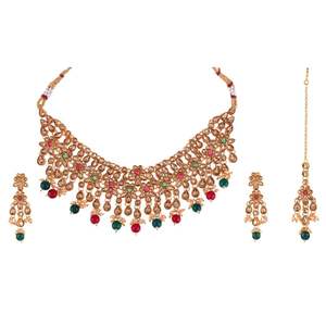 <b>Indian</b> <b>Jewelry</b> Choker Necklace Maang Tikka Earrings Bollywood Wedding Crystal Kundan Necklace Earrings Head Chain <b>Set</b> - Product Image 3