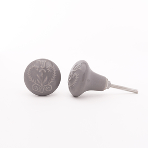 SHUBHAM perillas de gabinete de cerámica en relieve gris Floral de un solo agujero perillas modernas Vintage de un solo agujero para dormitorio tocador armario de Hotel - Product Image 3