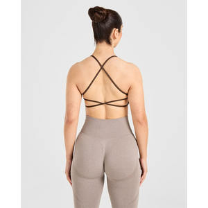 Nouveau soutien-gorge de sport croisé marron cacao profond flatteur décolleté en V dos à bretelles et soutien-gorge de sport de Fitness pour femmes adultes à impact élevé - Product Image 4