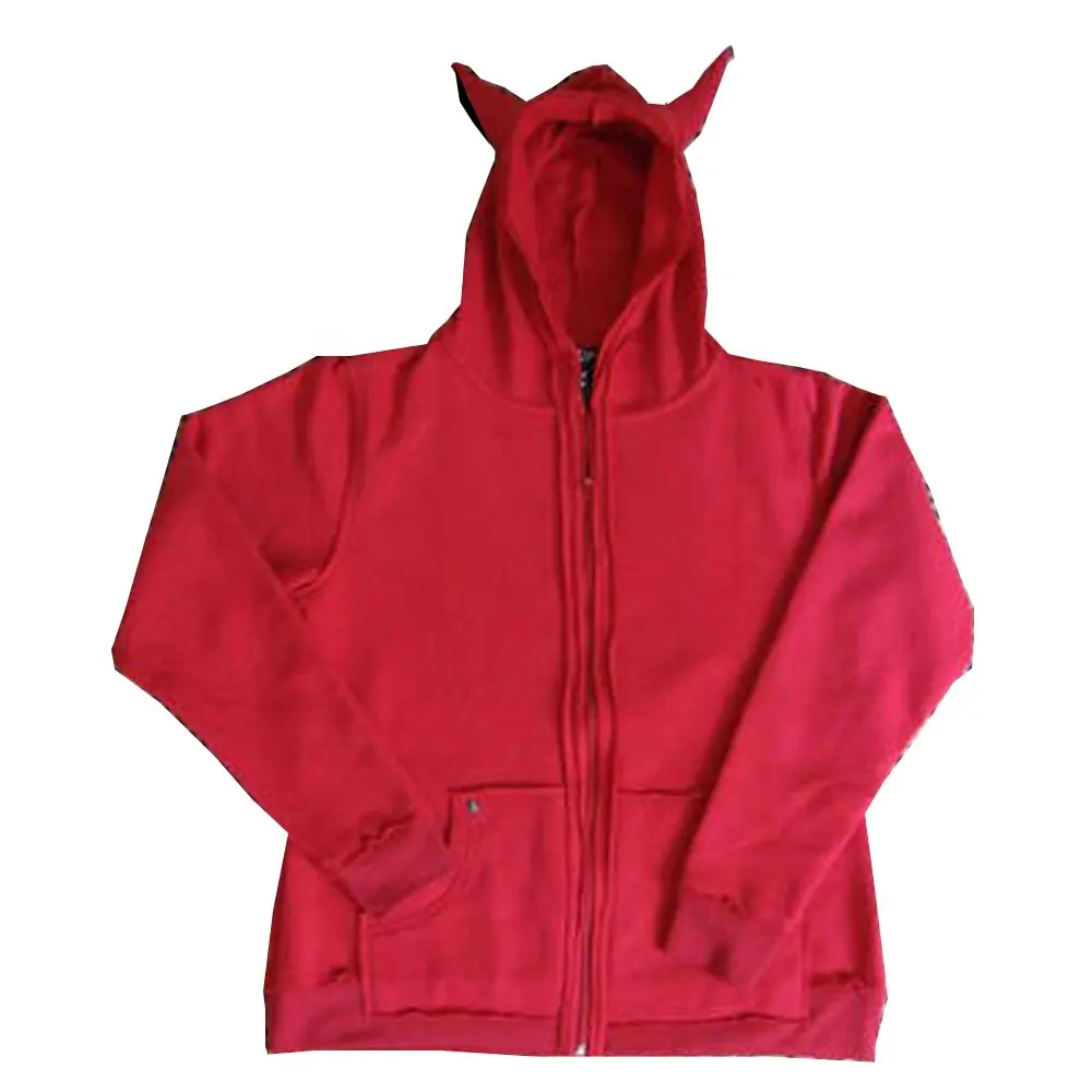 Vintage oversized hoodie for men's red fleece 100% cotton sweater devil horns wind loose couple unisex zip up hoodie