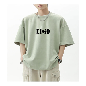 เสื้อยืดคอตตอนสีเทาอ่อนทรงโอเวอร์ไซส์สำหรับผู้ชาย พิมพ์ลายโลโก้ด้านหน้า คอกลม แขนสั้น สไตล์ลำลอง - Product Image 3