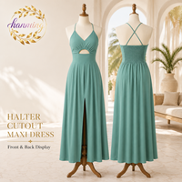 Robe longue décontractée d'été pour femme 2026, à fines bretelles, col en V, découpes, fente, sans manches, pour plage et soirée, avec poches