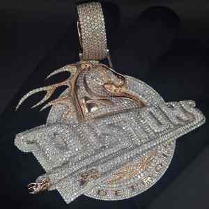 Pendentif Ice Out avec breloque en plaqué or rose VVS Moissanite diamant taille ronde bijoux Hip Hop pour hommes en argent sterling 925 - Product Image 3