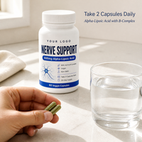 Capsule de soutien nerveux Acide alpha-lipoïque 600 mg Plus Complexe B Deux capsules par jour Végétalien