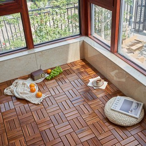 * OUTLET * 10 pezzi di piastrelle da giardino in plastica, 30x30x2,3 cm, pavimenti in legno carbonizzato per esterni, Color legno scuro - Product Image 3