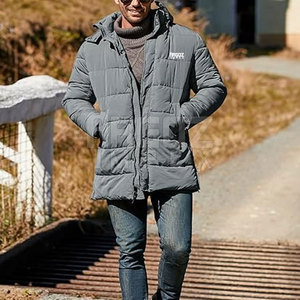 2025 New Style <b>Men's</b> Puffer <b>Long</b> Winter <b>Jacket</b> Custom Design Hooded Collar Front Logo Low MOQ 100% Polyester Breathable Quick - Product Image 4