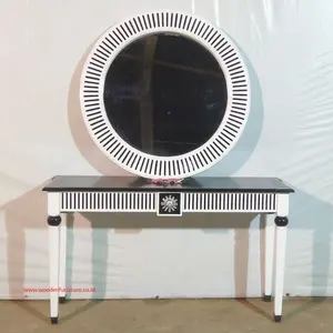 Juego de mesa de salón de estilo francés con espejo, mesa de consola de estilo europeo y espejo, muebles pintados en negro y blanco