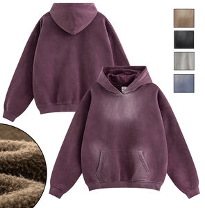 Sweats à capuche pour hommes Pull à capuche surdimensionné unisexe avec logo personnalisé Poids lourd vierge Sweat à capuche thermique en coton délavé à l'acide pour hommes - Product Image 5