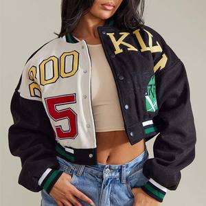 Wholesale Fashion Long Sleeve Women Bomber Jacket Custom Logo Baseball Jacket Women - Product Image 1