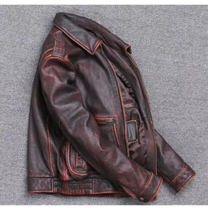 Veste universitaire en cuir de vachette enduit pour homme avec col montant, logo frontal, design à capuche, style vintage, doublure en lin - Product Image 6