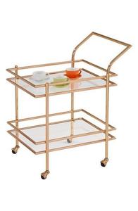 Carro para servir alimentos con marco de metal de acero con acabado dorado con ungüentos de madera de 2 niveles, productos decorativos para restaurantes - Product Image 2