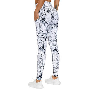 Pantalon de yoga et de sport pour femme, taille haute, à carreaux, respirant, écologique, en Spandex/Nylon, longueur intégrale, avec fermeture élastique à la taille et antidérapant - Product Image 3