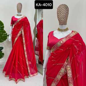 Most Beautiful Wedding and Festival Wear Faux Georgette Saree Collections with Blouse Pieces Sequence Work Saree with Blouse - Product Image 6