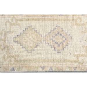 พรมตุรกีโบราณ2.4 x 11.5ft เบจขนสัตว์สานแบนพร้อมลวดลายปริศนาและยางรองดีไซน์ห้องโถงทรงสี่เหลี่ยมผืนผ้า - Product Image 5