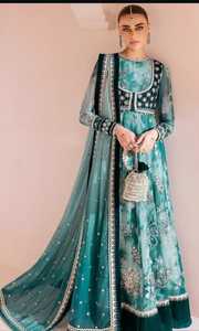 Traje Formal de Organza de Lujo para Mujer Pakistaní con Cuentas y Mangas Delanteras y Dupatta Muy Bordadas - Product Image 2