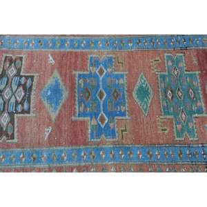 3x10.5 ft Vintage Rug, <b>Runner</b> Turkish Rug, <b>Red</b> Plants & trees Rug - Product Image 5
