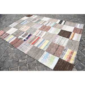 Alfombra turca Vintage marrón rústica área grande clásica 5,5X7,4 pies lana algas marinas Rectangular Patchwork látex para pasillo alfombra de habitación - Product Image 3
