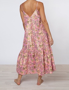 Robe de soirée longue en coton imprimé floral durable, style sexy, grande taille, bretelles réglables, respirante, coupe fourreau avec volants - Product Image 2