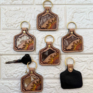 2025 New Arrival <b>Vintage</b> Hand Tooled Leather Keyrings Hand Stitched Sunflower Western Genuine Leather High Quality Hot Sale <b>Key</b> - Product Image 6