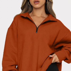 Sudaderas con Capucha de Algodón para Mujer, Alta Demanda, Logotipo Personalizado de Fábrica, Sudaderas con Media Cremallera y Cuello Alto, Lavadas y Bordadas - Product Image 5