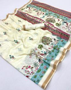 Sari de Seda Floral Suave de Alta Demanda sin Estampado con Blusa para Mujer Adulta, Uso Casual, En Stock desde India - Product Image 4