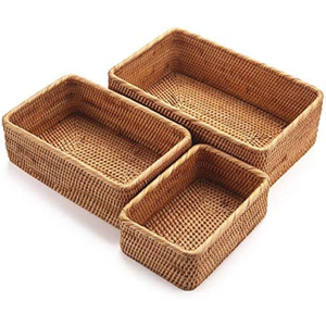 OEM ODM Rectangular Natural Rattan Storage <b>Baskets</b>: <b>Woven</b> Fruit <b>Baskets</b> for Decoration and Organization in the Bathroom - Product Image 1