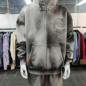 Low Price Men's Acid Wash Breathable Winter Streetwear <b>Tracksuit</b> Lightweight Drawstring 100% Polyester Customized Logo High - Product Image 3