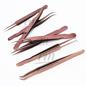 Ensemble de pinces à cils RMI en or rose, en acier inoxydable, professionnelles, de précision, antistatiques, à pointe dentelée, à prise lisse, pour extensions de cils - Product Image 6