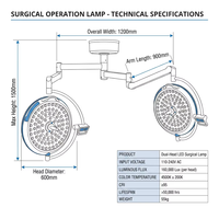 Lámpara Quirúrgica LED de Techo sin Sombra, 160000 Lux, Osram, Doble Cúpula, Temperatura de Color Ajustable, para Hospital, Clínica, Quirófano
